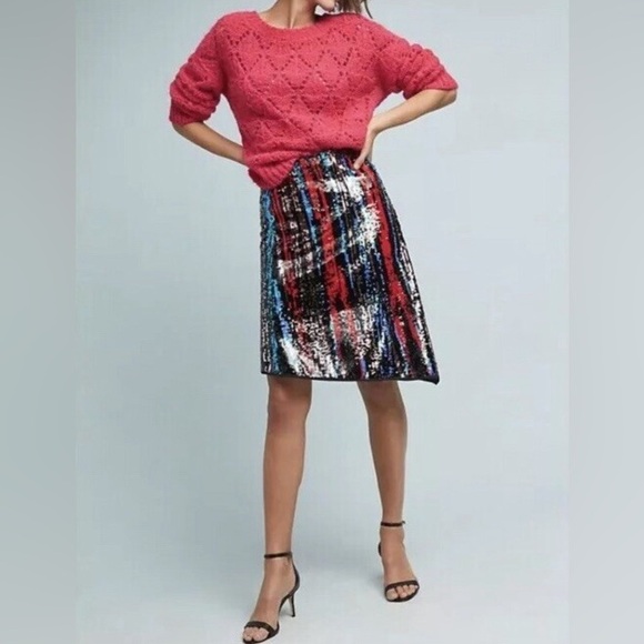 NWT Anthropologie Dazzler All Over Sequins Striped Asymmetrical Lenon Skirt S - Picture 1 of 16